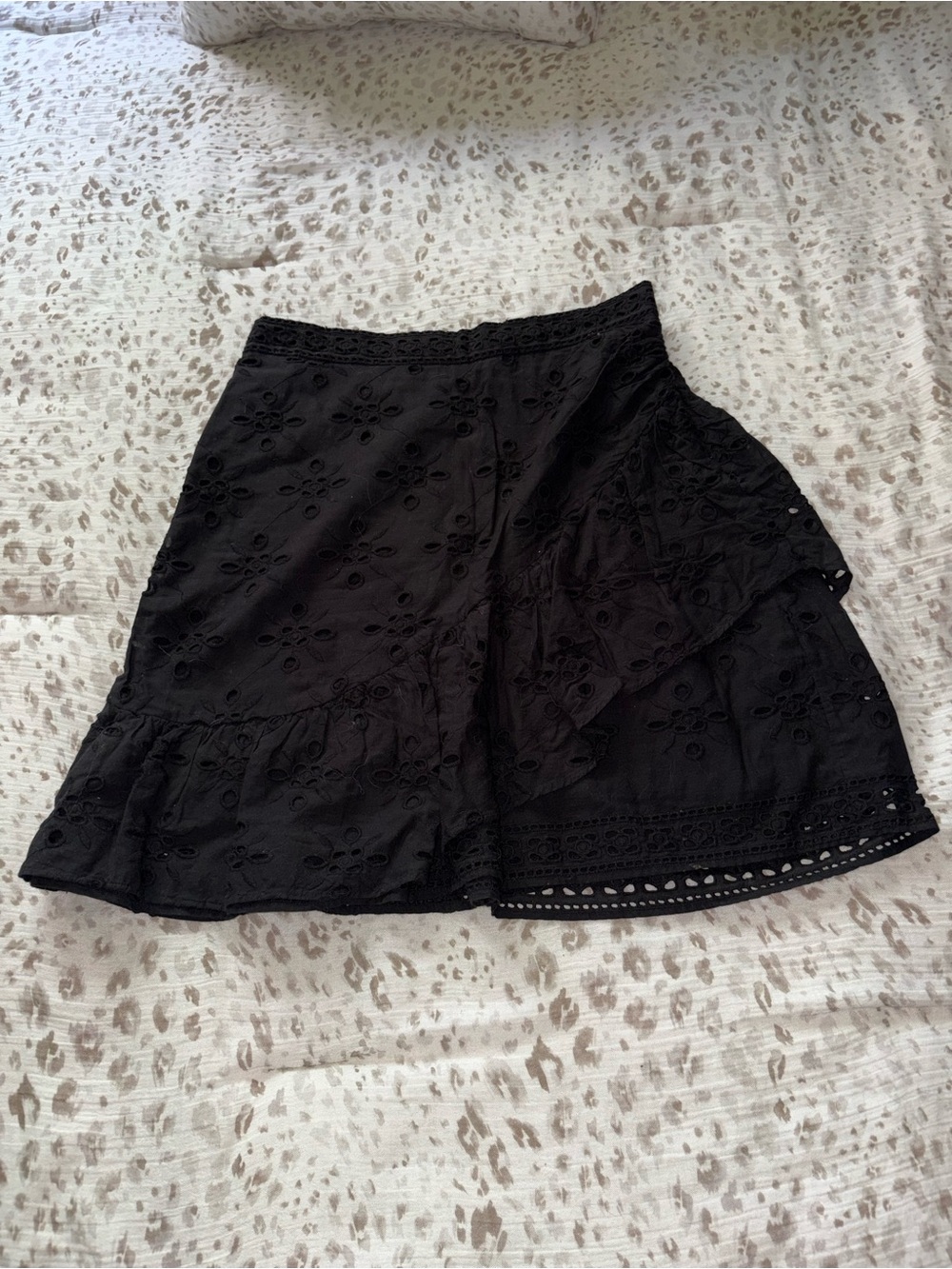 Express Black Eyelet Ruffle Wrap Skirt